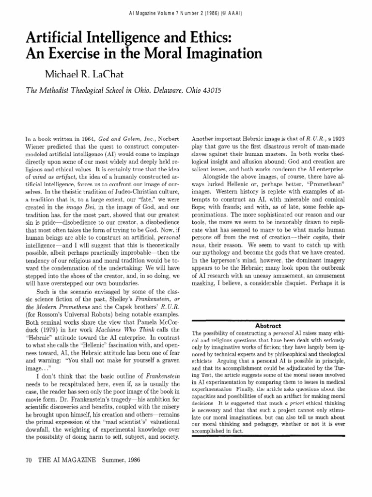 Artificial Intelligence and Ethics An Exercise in The Moral Imagination ...
