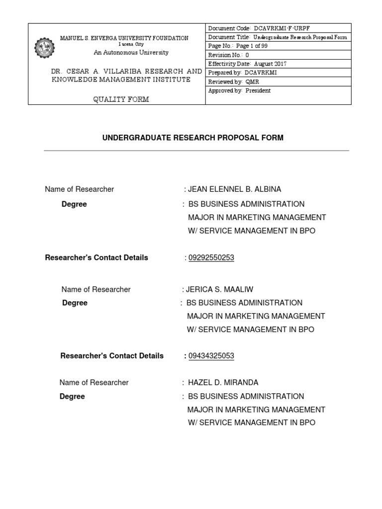 Undergraduate Research Proposal Form | PDF | Swot Analysis | Marketing