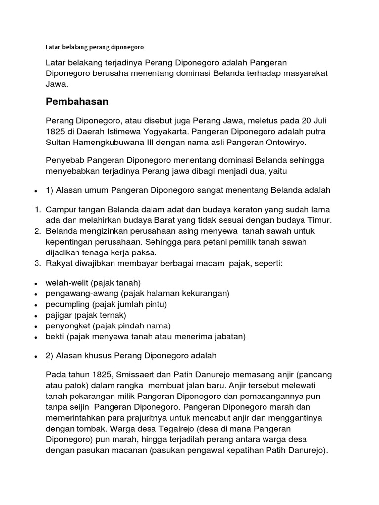 Latar Belakang Perang Diponegoro Pdf