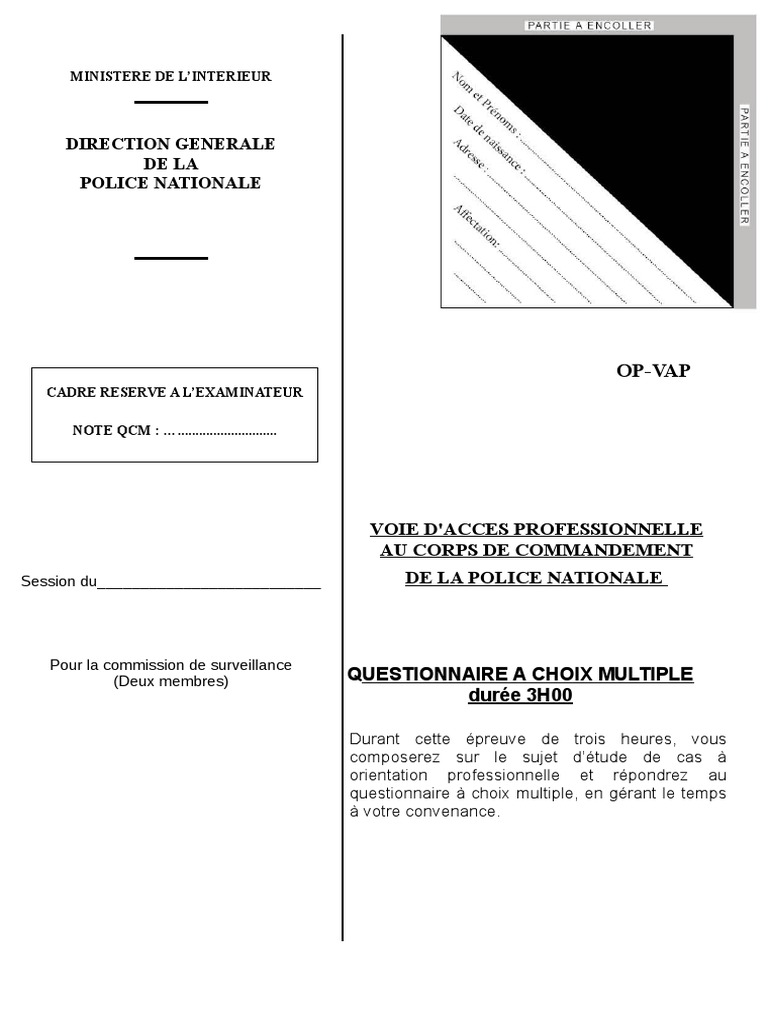 corrigé vap officier Étude de cas VAP Officier de Police 2022 | PDF