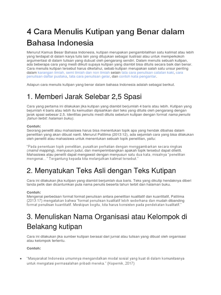 Cara Menulis Kutipan yang Benar | PDF