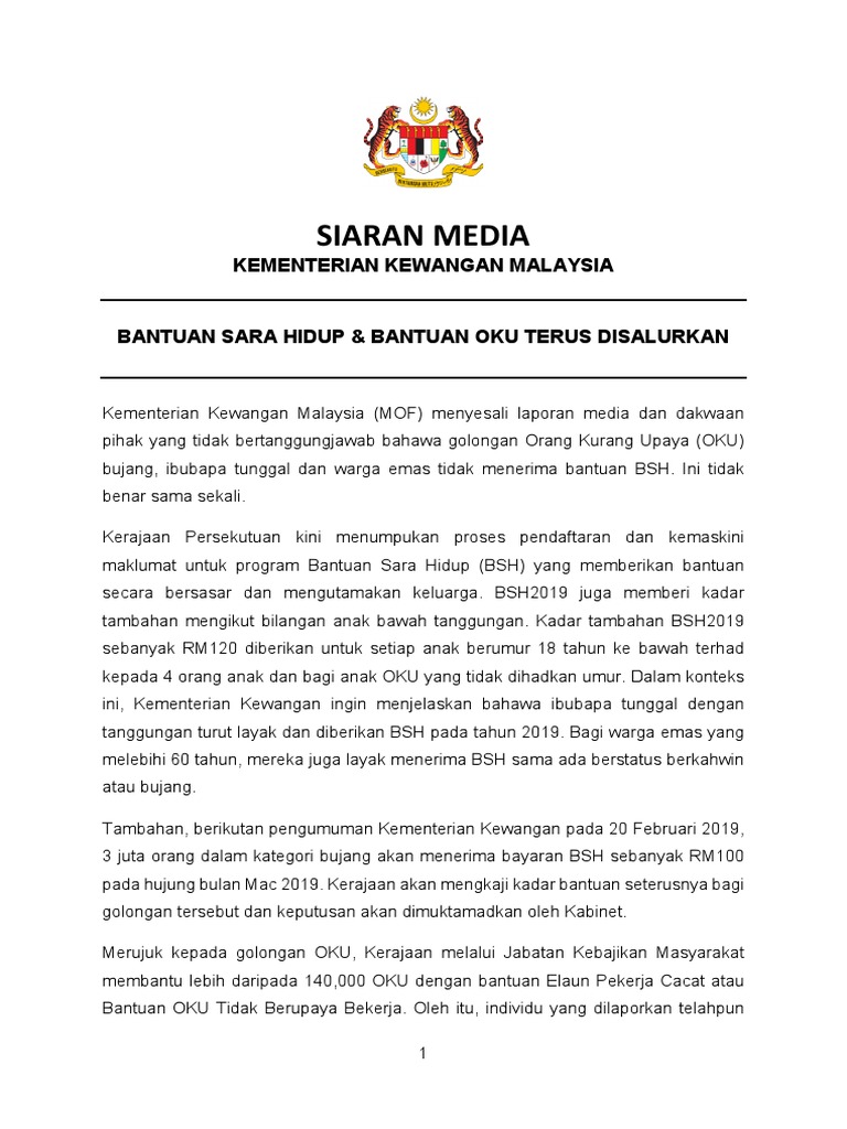 Bsh Bantuan Oku Terus Disalurkan