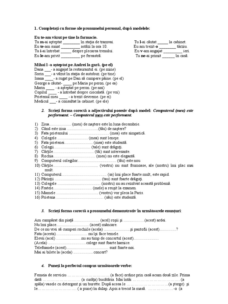 Exercitii Cu Perfectul Compus, Pronume Pentru Straini | PDF