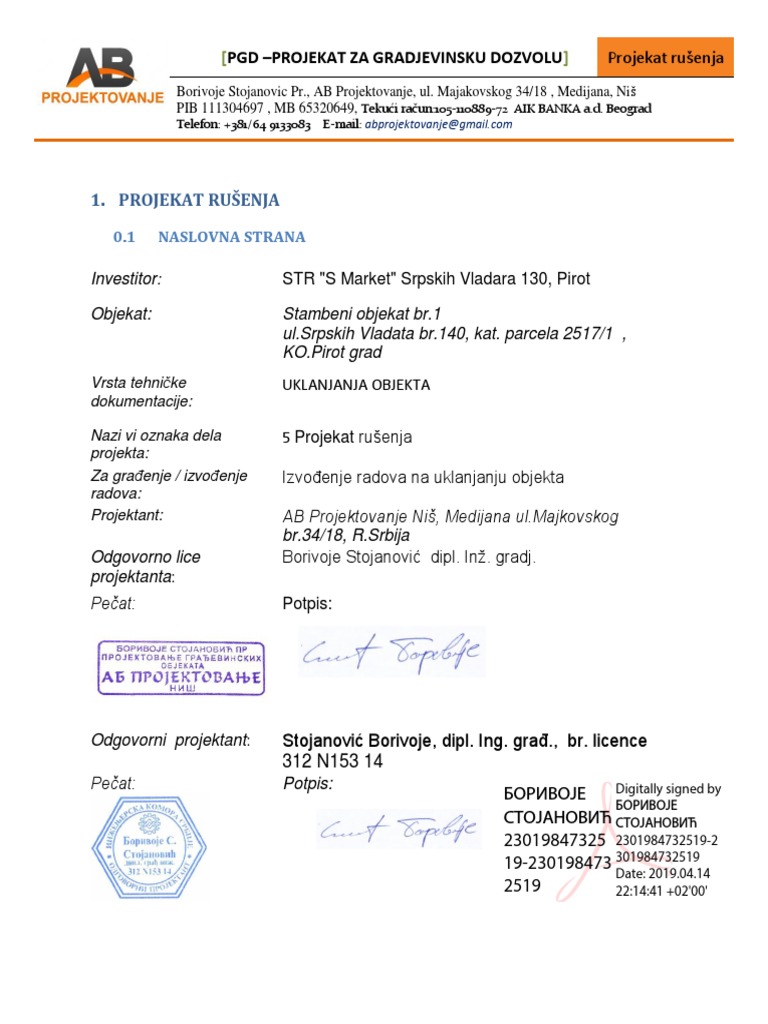 Projekat Rušenja Komplet Za Potpis P PDF | PDF