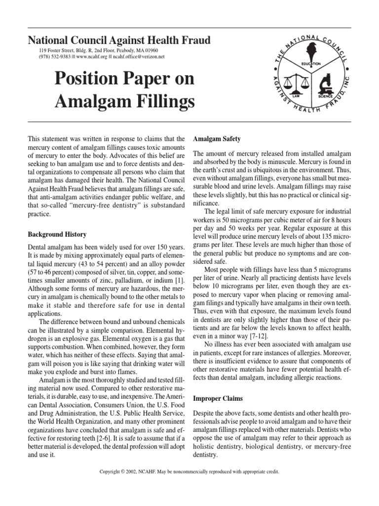 Amalgam Toxicity PDF Dentistry Mercury (Element)
