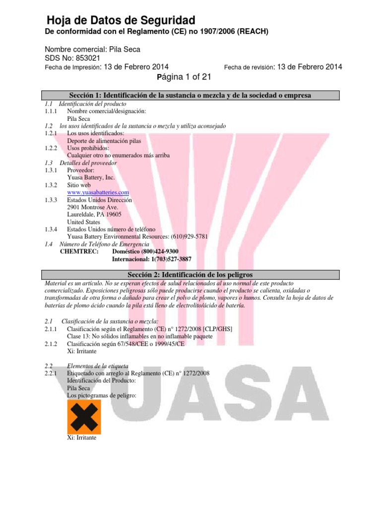 Hoja de Datos de Seguridad (MSDS) Baterias.pdf Dirigir Toxicidad