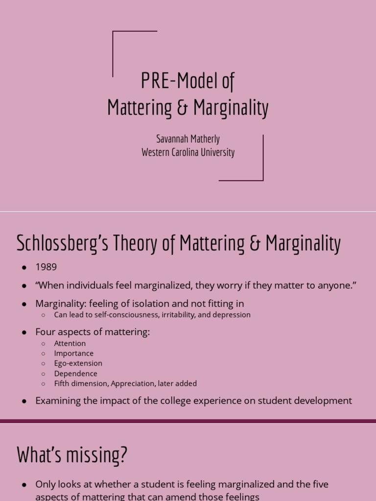 Pre Model of Mattering Marginality PDF Social Psychology Action