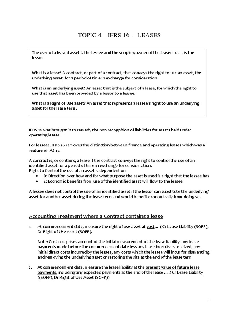 TOPIC 4 Leases IFRS 16 PDF | PDF | Lease | Depreciation
