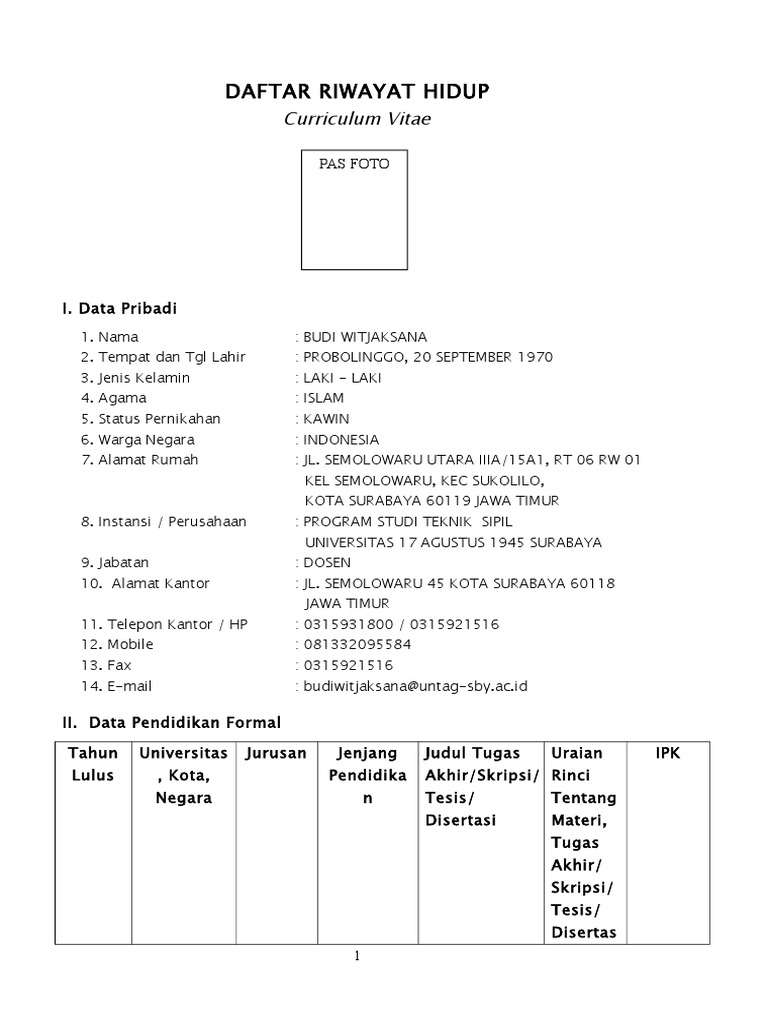 Curriculum Vitae Skripsi - Ide Judul Skripsi Universitas