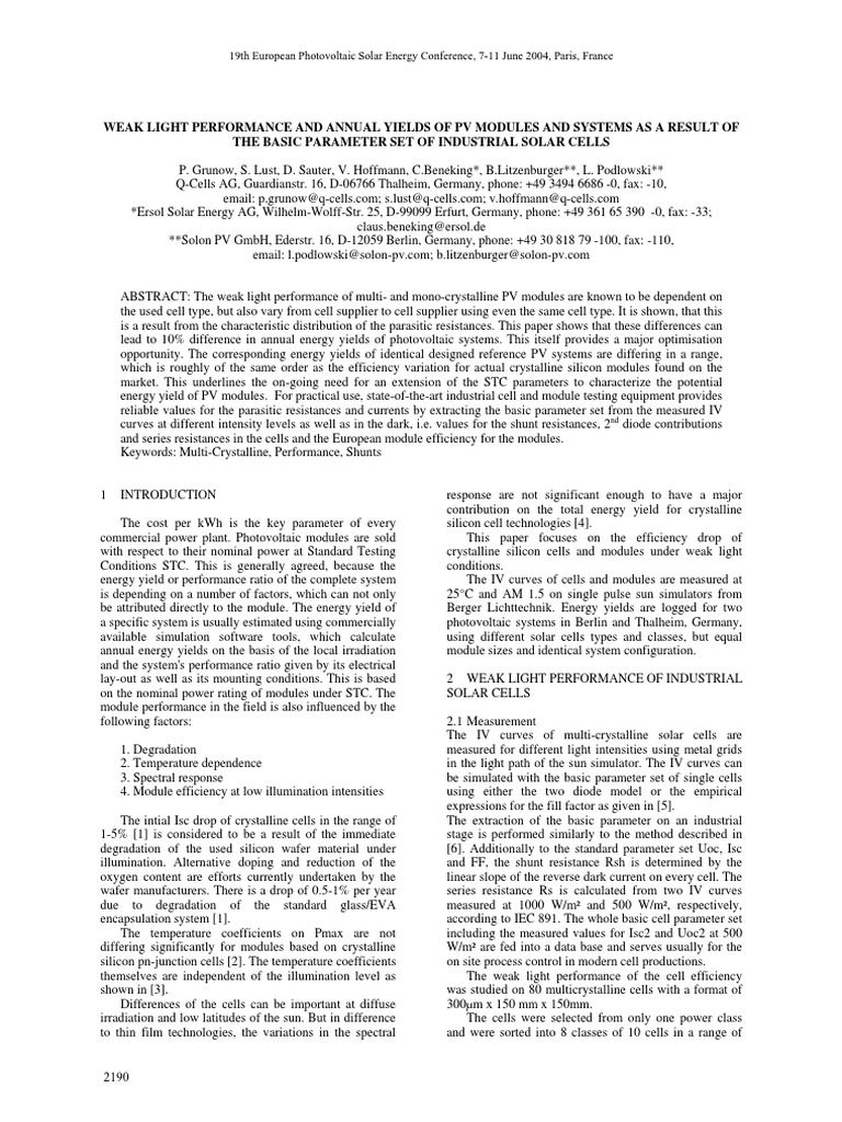 Weak Light Performance of PV Modules | PDF | Solar Panel | Photovoltaic ...