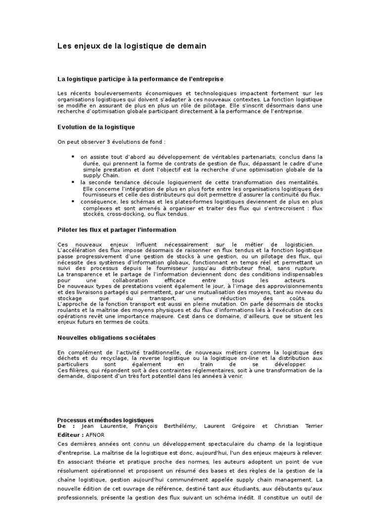 Enjeux de la logistique moderne | PDF | Logistique | Inventaire