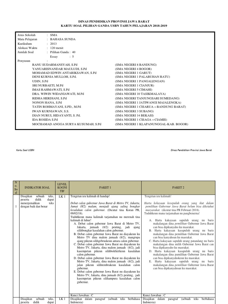 Kartu Soal Usbn Sunda