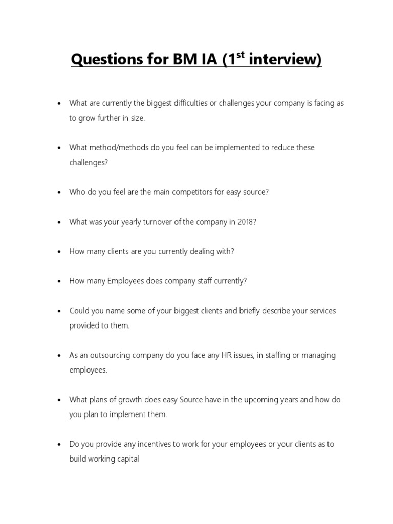 Business Management IA interview questions