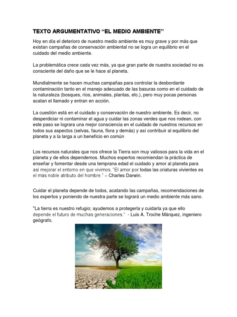 Texto Argumentativo El Medio Ambiente Entorno natural