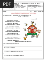 PROVA DE PORTUGUÊS 3º ANO -  1º BIM