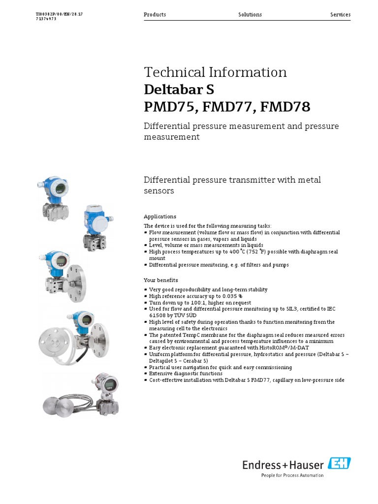 Deltabar PMD75 Datasheet PDF | PDF | Pressure Measurement | Flow ...
