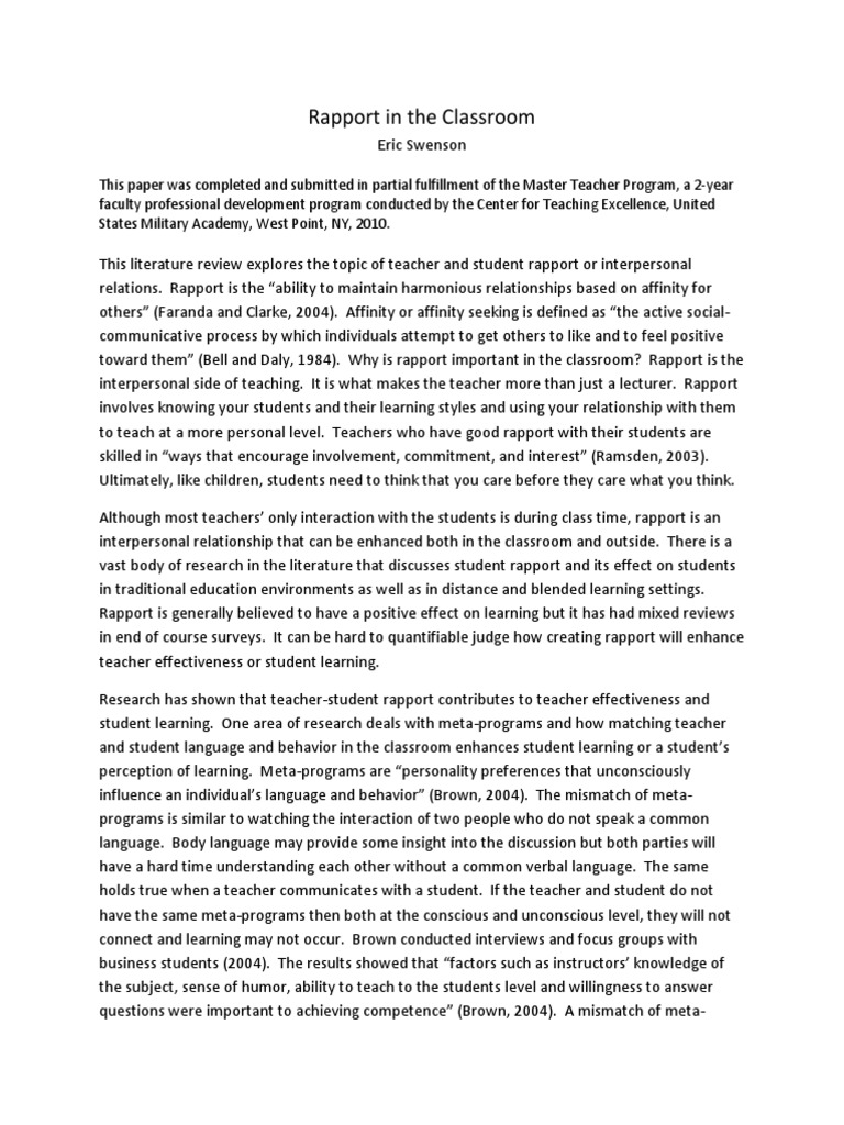 Rapport in the classroom pdf course evaluation teachers