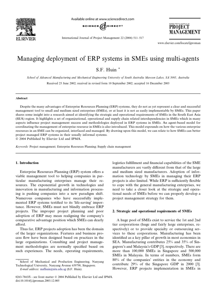 ERP Deployment in SMEs: A Multi-Agent Approach | PDF | Small And Medium ...