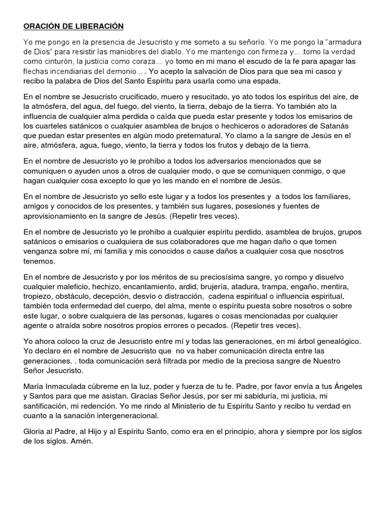 Oración de Liberación y Protección | PDF | Brujería | Jesús
