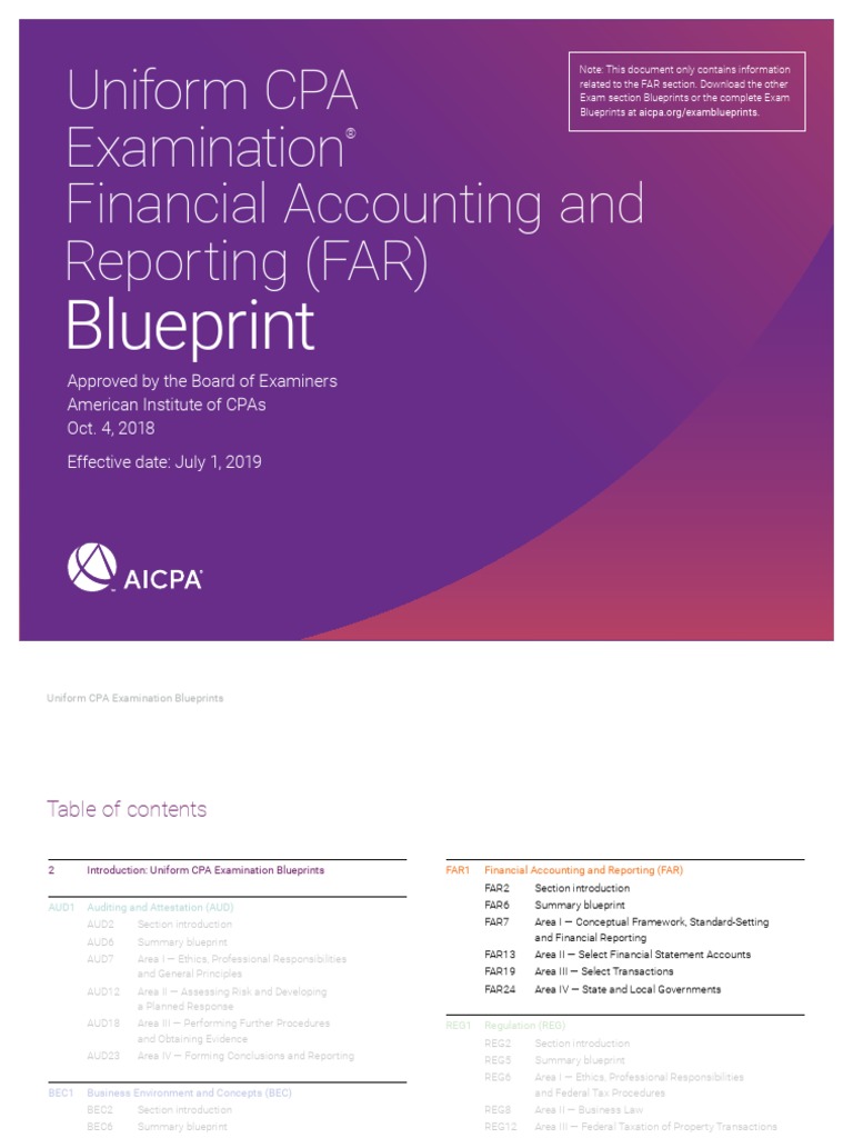 Cpa Exam Blueprint Far Section July 2019 Financial Accounting