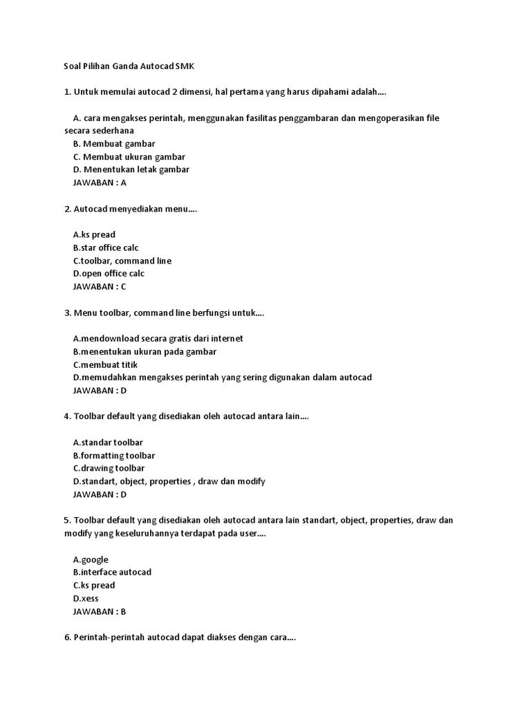 Soal Pilihan Ganda Autocad Smk Pdf