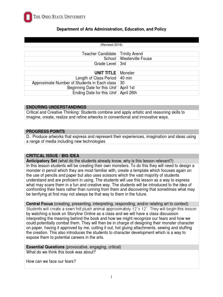 Unit Plan Overview: (Revised 2016) | PDF | Educational Assessment ...