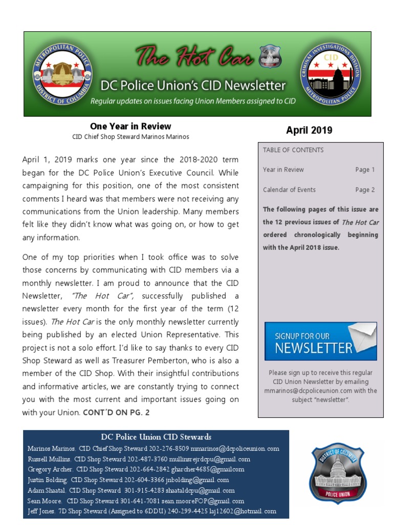DC Police Union Newsletter April 2019 | PDF | Government | Public Sphere