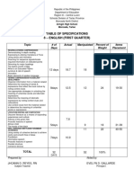 Table of Specifications 8 - English (First Quarter)