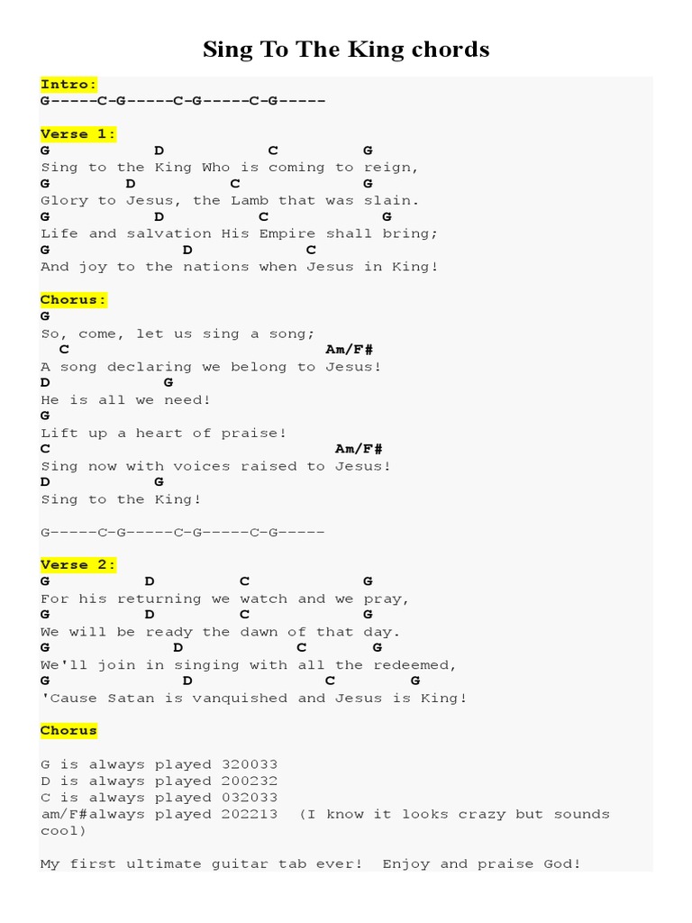 Sing To The King Chords PDF