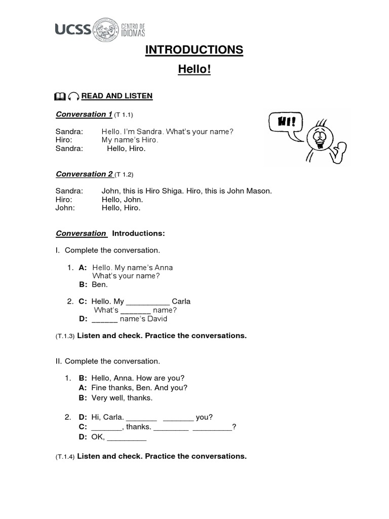 Basic English Introductions Practice | PDF | Language Arts & Discipline ...