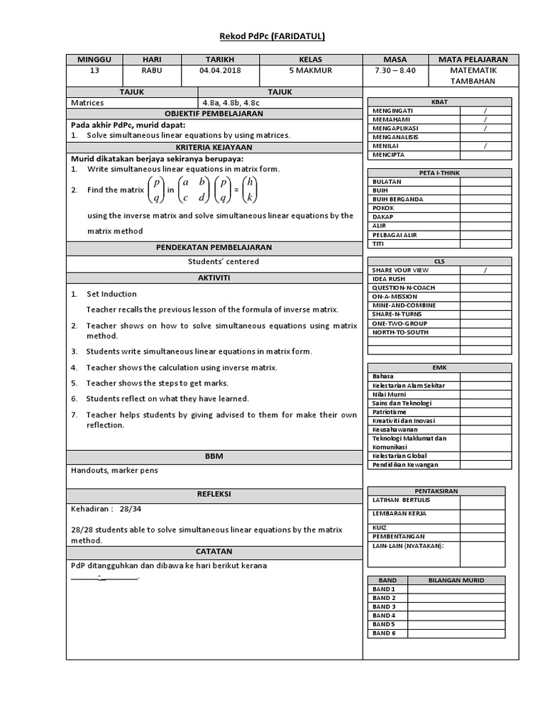 Lesson Plan | PDF | Matrix (Mathematics) | Algebra