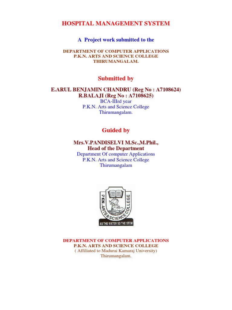 Hospital Management System: A Project Work Submitted To The | PDF ...
