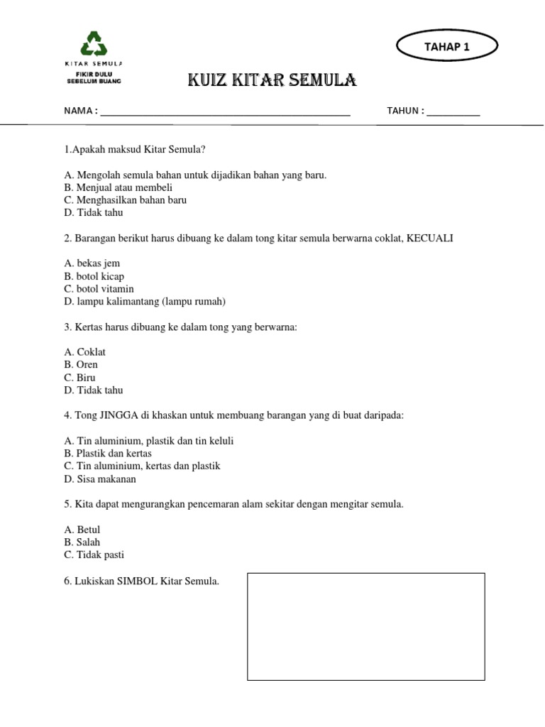 Kuiz Kitar Semula Tahap 1 Pdf