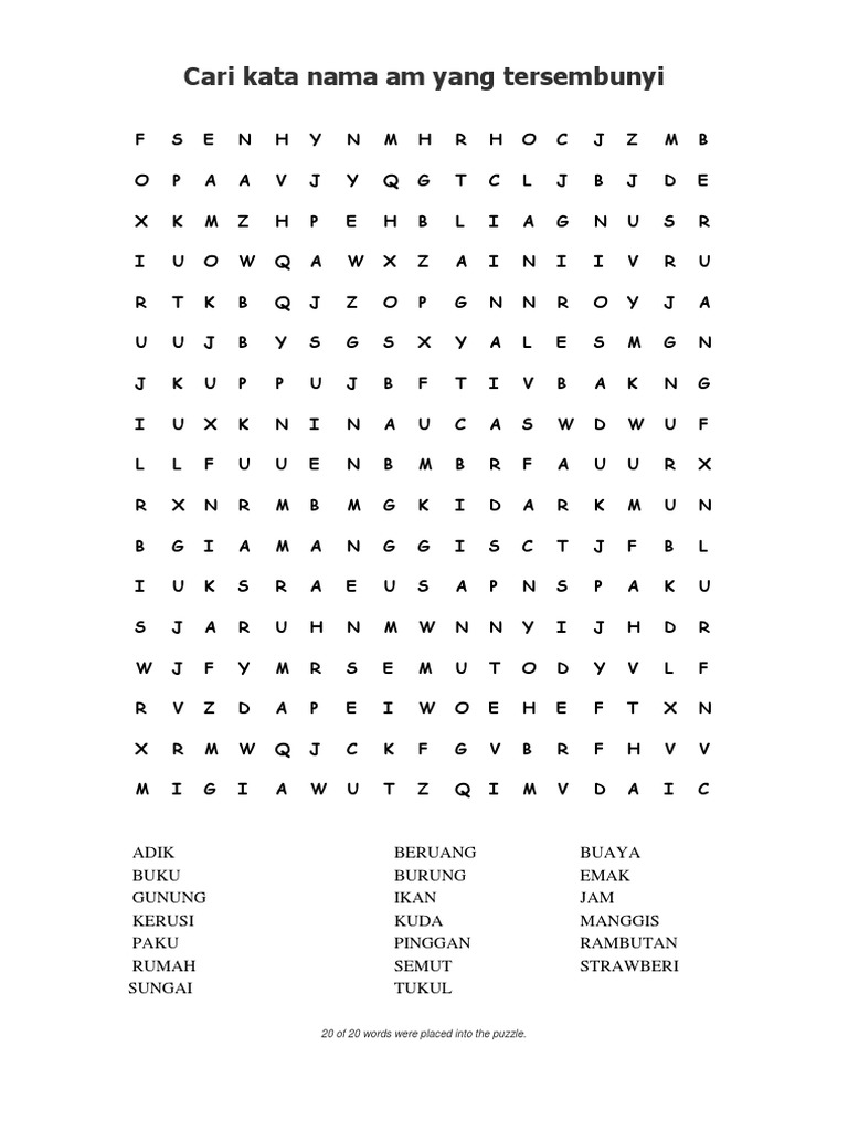 Cari Kata Nama Am Yang Tersembunyi