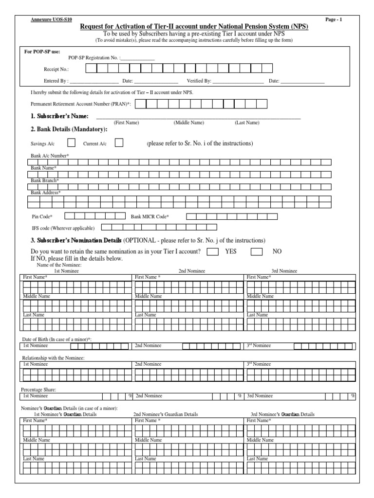 UOS-S10 Form for NPS Tier-II Activation | PDF | Asset Allocation ...