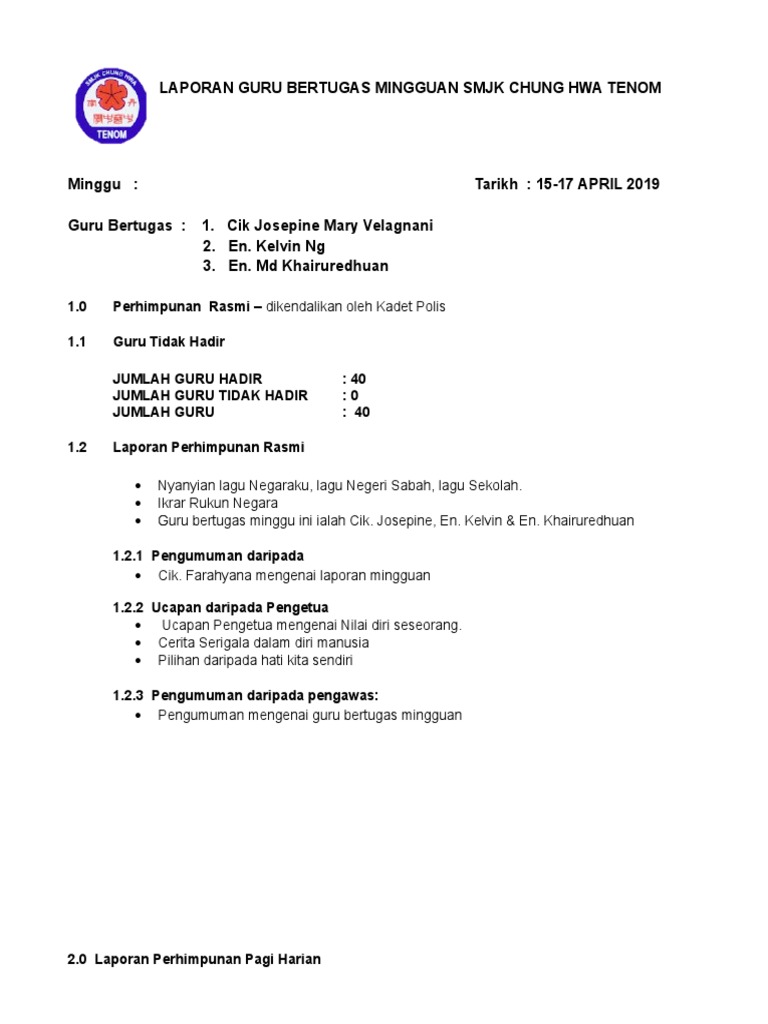 Format Buku Guru Bertugas Mingguan Revisi Id