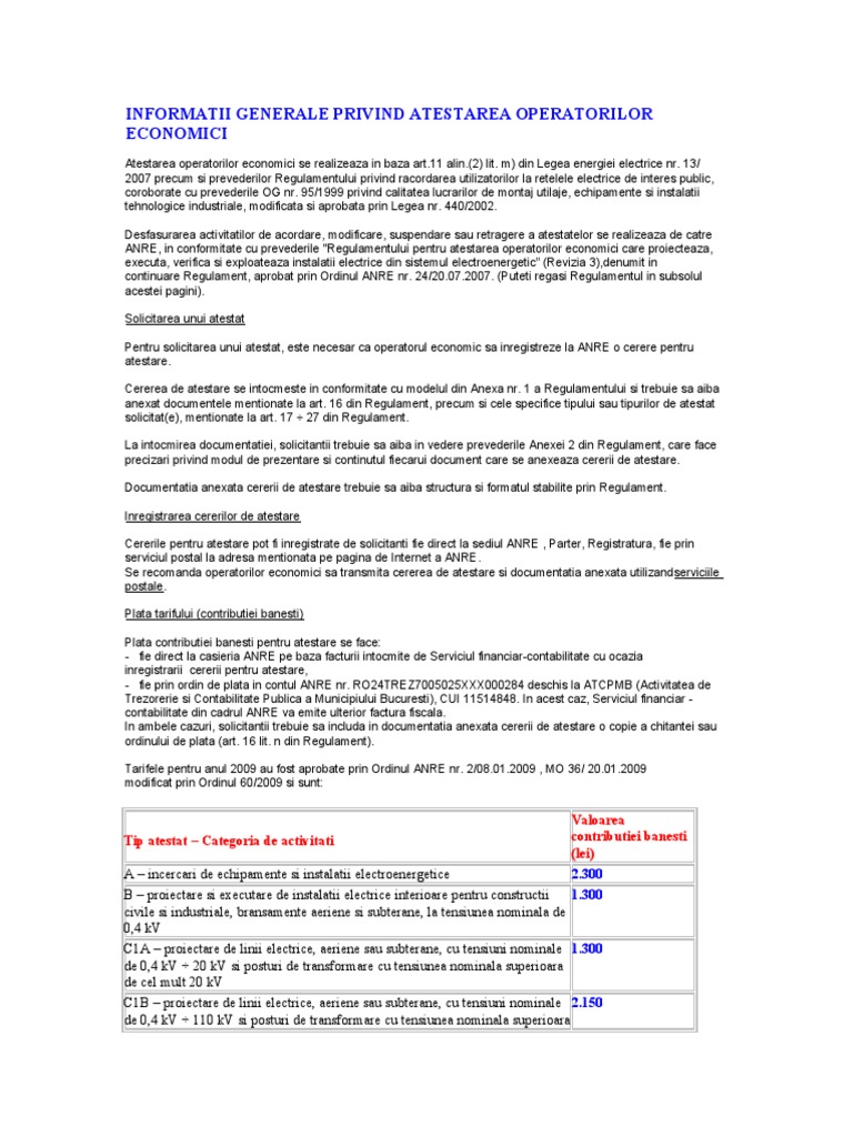 Informatii Generale Privind Atestarea Operatorilor Economici
