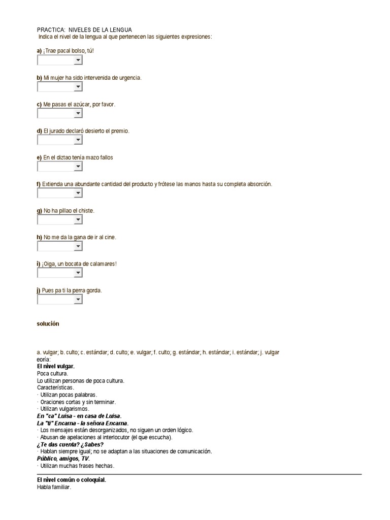 Para Ti La Perra Gorda Significado Nivels de La Lengua Practica | PDF | Tierra | Palabra