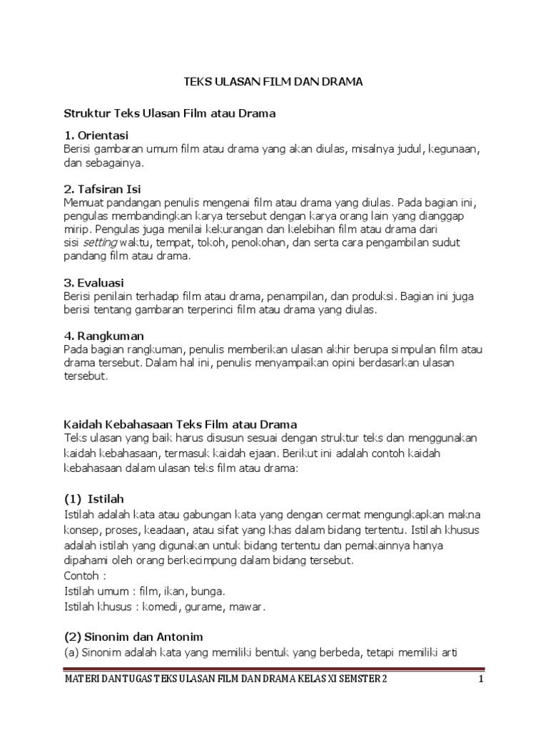 Beserta Strukturnya Contoh Teks Ulasan Drama Berbagi