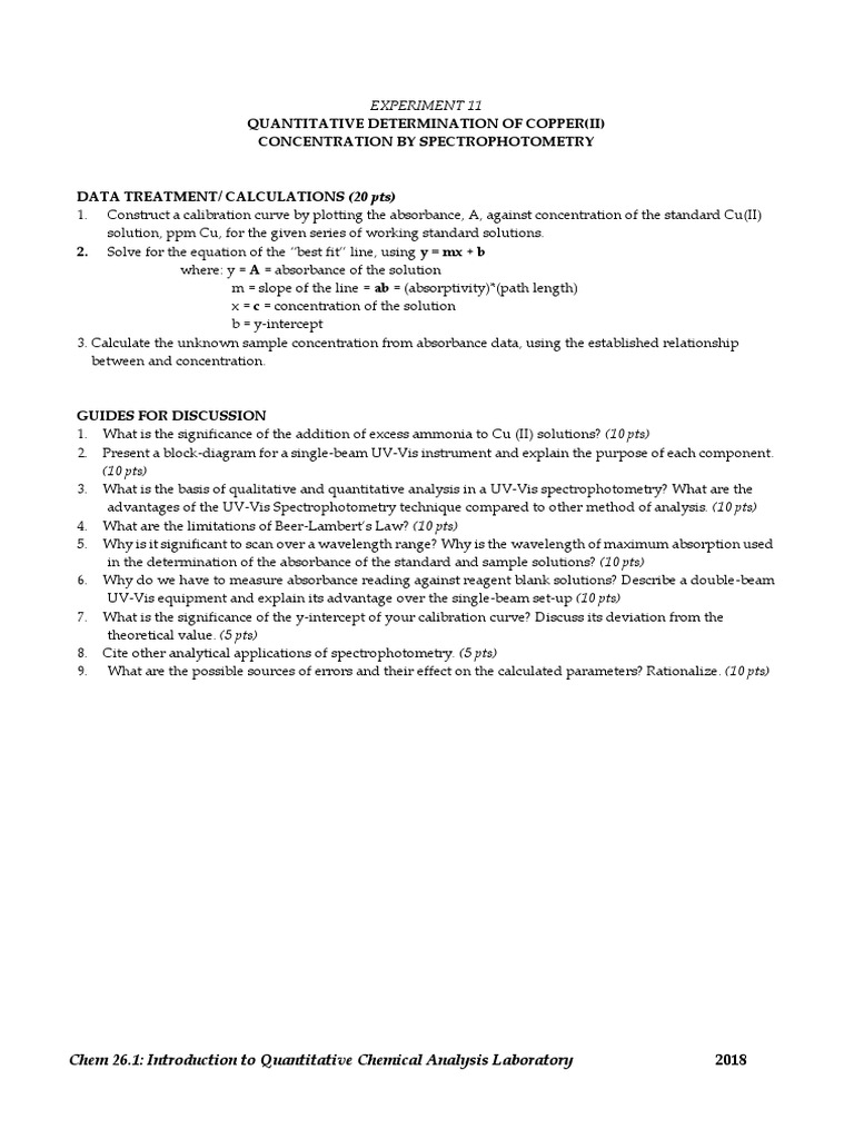 Chem 26.1 Experiment 11 Atq Questions and Data Sheet PDF