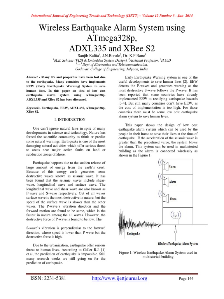 Wireless Earthquake Alarm System Using Atmega328P, Adxl335 and Xbee S2 PDF Analog To Digital