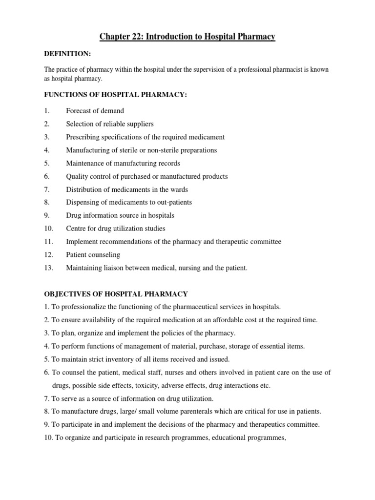 Introduction To Hospital Pharmacy Pdf Pharmacy Pharmacist