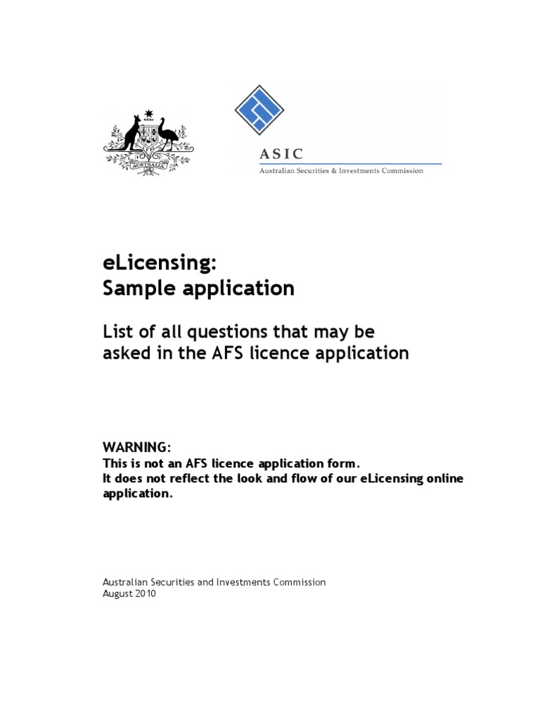 AFS Licence Application Sample Guide | PDF | Derivative (Finance ...