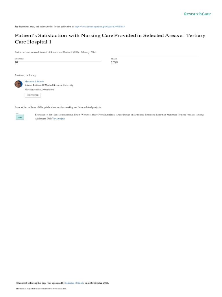 Patient Satisfaction with Nursing Care | PDF | Patient | Health Care