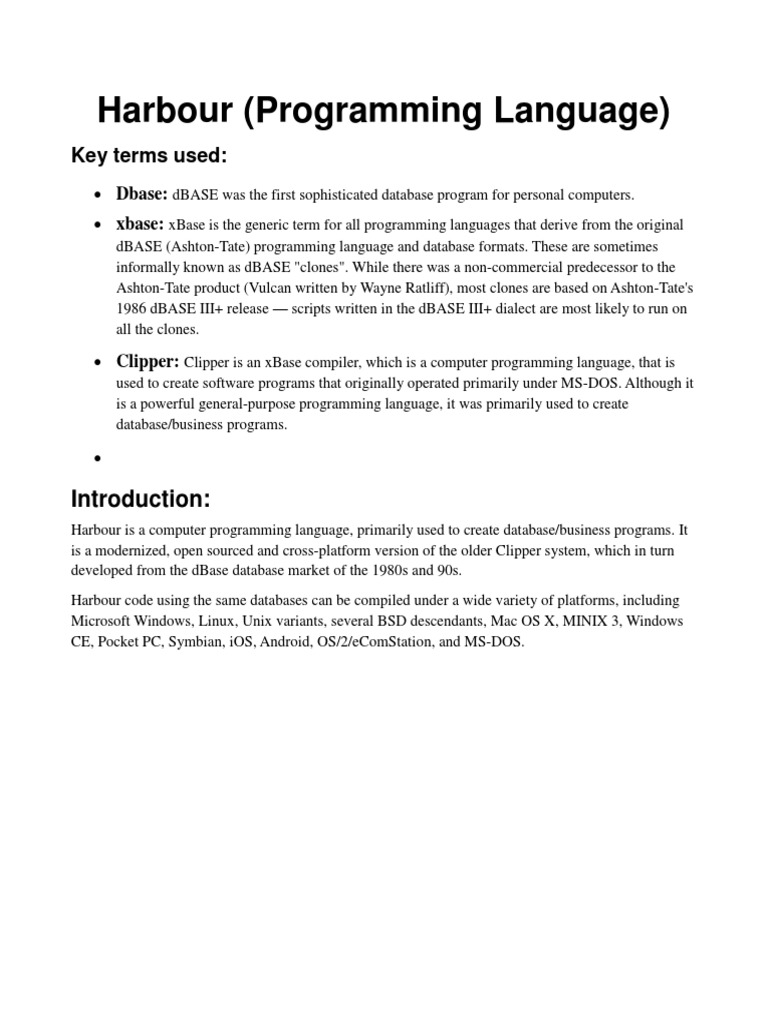Harbour (Programming Language) : Key Terms Used | PDF | Computers
