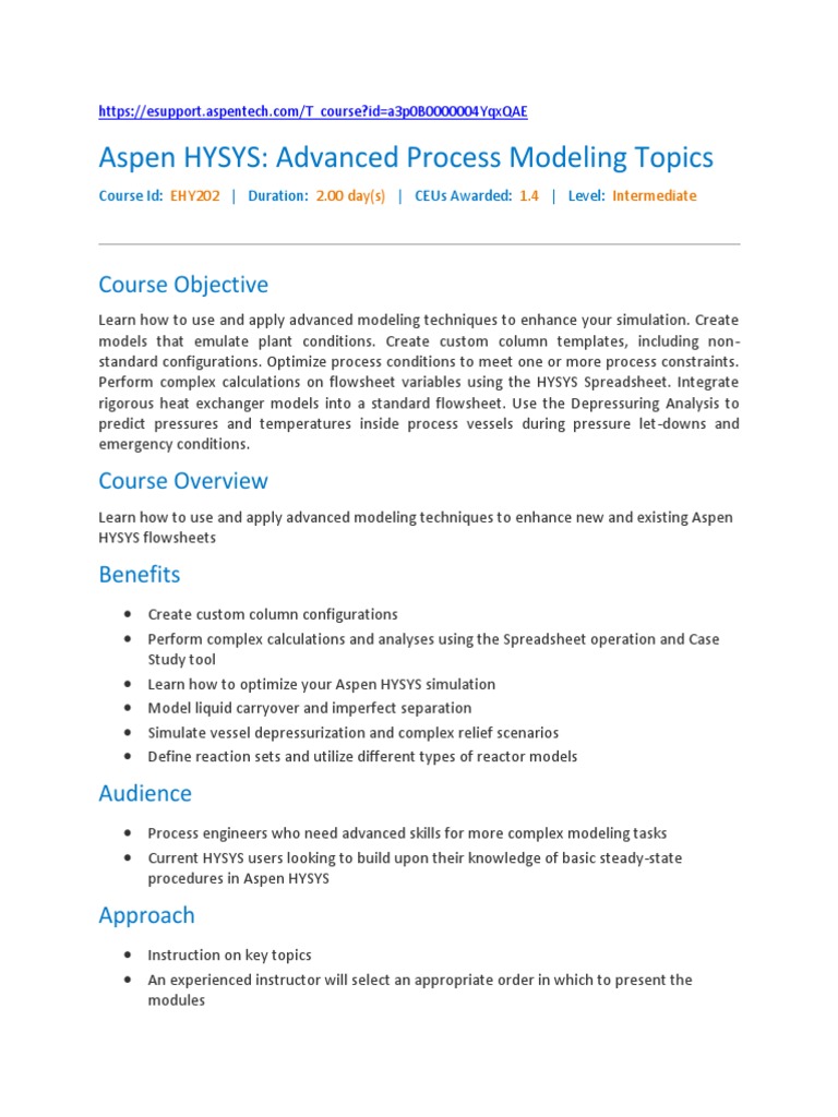 Advanced Aspen HYSYS Modeling Course | PDF | Simulation | Oil Refinery