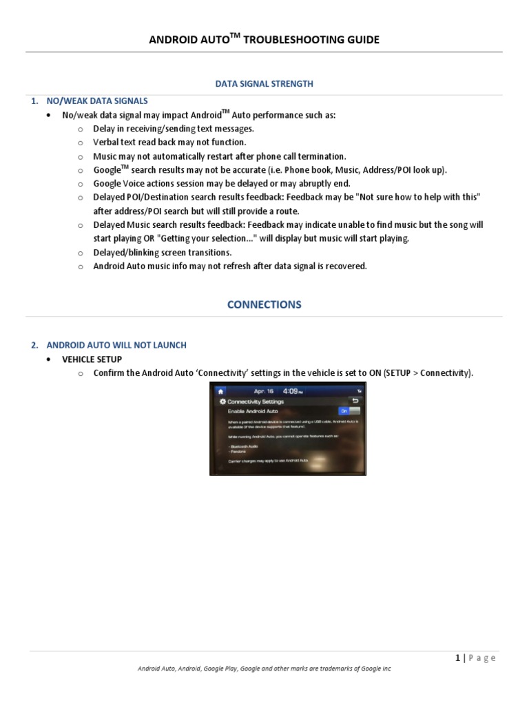 Android Auto Troubleshooting Guide: Connections | PDF | Android ...