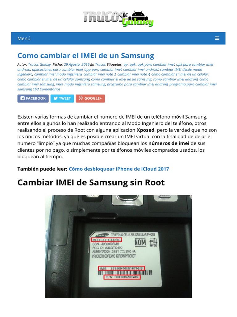 Como Cambiar El Imei de Un Samsung Trucos Galaxy Android (sistema