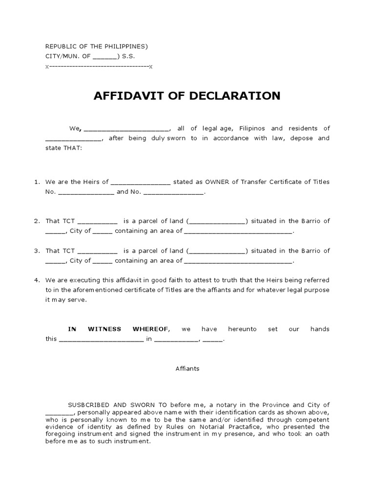 Affidavit of Declaration of Heirs | PDF