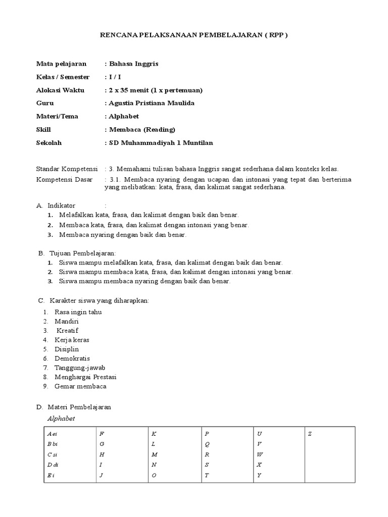 RPP Alphabet Membaca | PDF